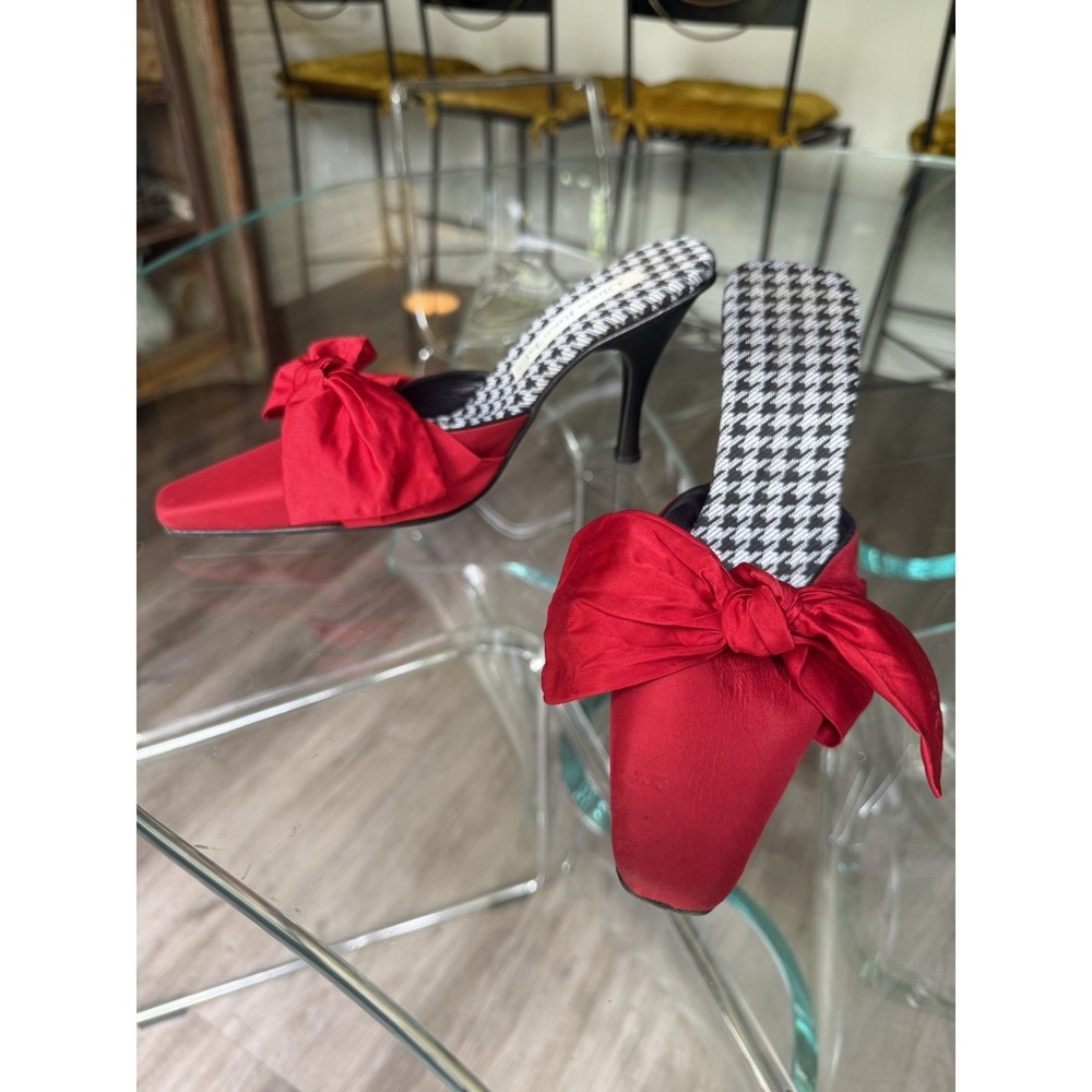 Olivia‎ Rose Tal Black White houndstooth Red Bow Pumps Heels Shoes Roll Tide 6